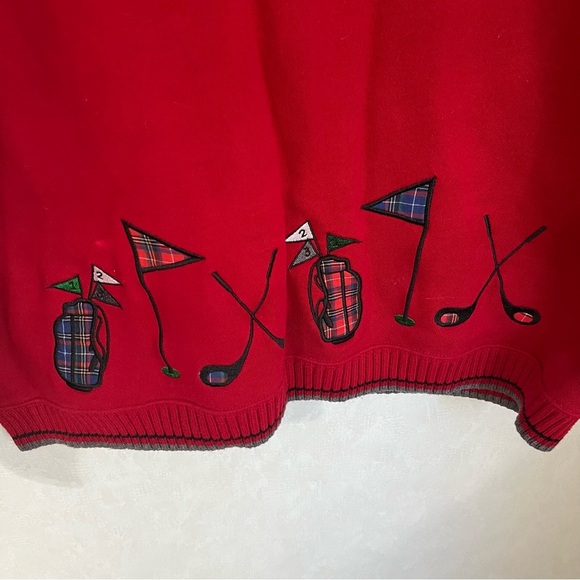Vintage Liz Golf Liz Claiborne Red Black Sweater Embroidered Golf Design Plus - Picture 5 of 6